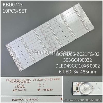 KBD0743 GC49D06-ZC21FG-03/303GC490032/DLED49GC 10X6 0002/ Haier 49-inch 6-LED 3v485mm 10PCS/SET
