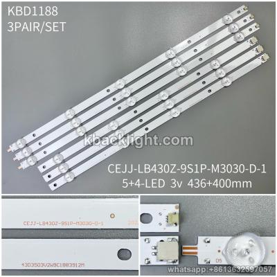 KBD1188 CEJJ-LB430Z-9S1P-M3030-D-1/ for Philips 43PFF5292/T3/5+4-LED 3v436+400mm 3 PAIRS/ SET