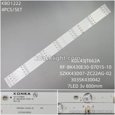 KBD1222 KDL43JT662A/RF-BK430E30-0701S-10/SZKK43D07-ZC22AG-02/303SK430042/ for Konka LED43X7 LED43GM1/7-LED 3v800mm 4PCS/SET