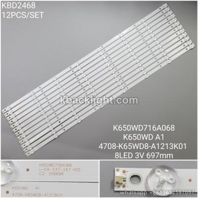 KBD2468 K650WD716A068/K650WD A1/4708-K65WD8-A1213K01/8-LED 3V 697mm 12PCS/SET
