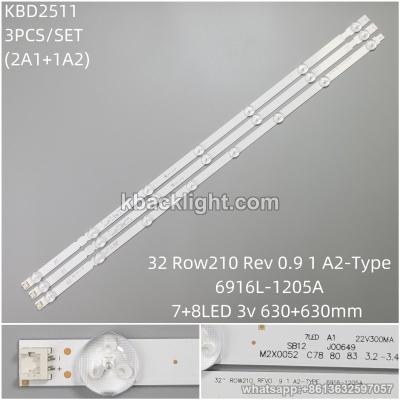KBD2511 32 Row210 Rev 0.9 1 A2-Type 6916L-1205A/ without reflective sheet 7+8-LED 3v 630+630mm 3PCS/SET（2A1+1A2）