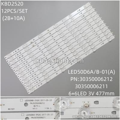 KBD2520 LED50D6A/B-01(A)/PN:30350006212/30350006211/6+6-LED 3V477+477mm 12PCS/SET (2B+10A)