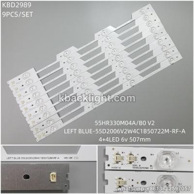 KBD2989 55HR330M04A/B0 V2/LEFT BLUE-55D2006V2W4C1B50722M-RF-A/4+4-LED 6v507+507mm 8 single terminal +1 dual terminal/ SET