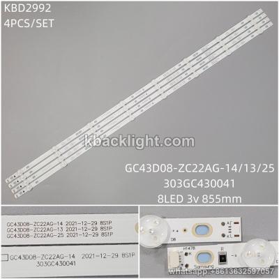 KBD2992 GC43D08-ZC22AG-14/13/25/303GC430041/ single terminal 8-LED 3v855mm 4PCS/SET