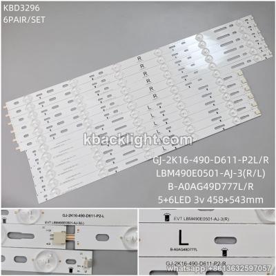 KBD3296 GJ-2K16-490-D611-P2L/R/LBM490E0501-AJ-3(R/L)/B-A0AG49D777L/R/5+6-LED 3v458+543mm 6PAIR/SET